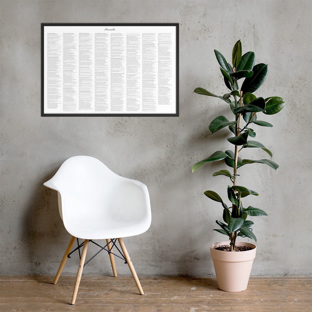 Book of Proverbs, framed poster with full book on one page, white background